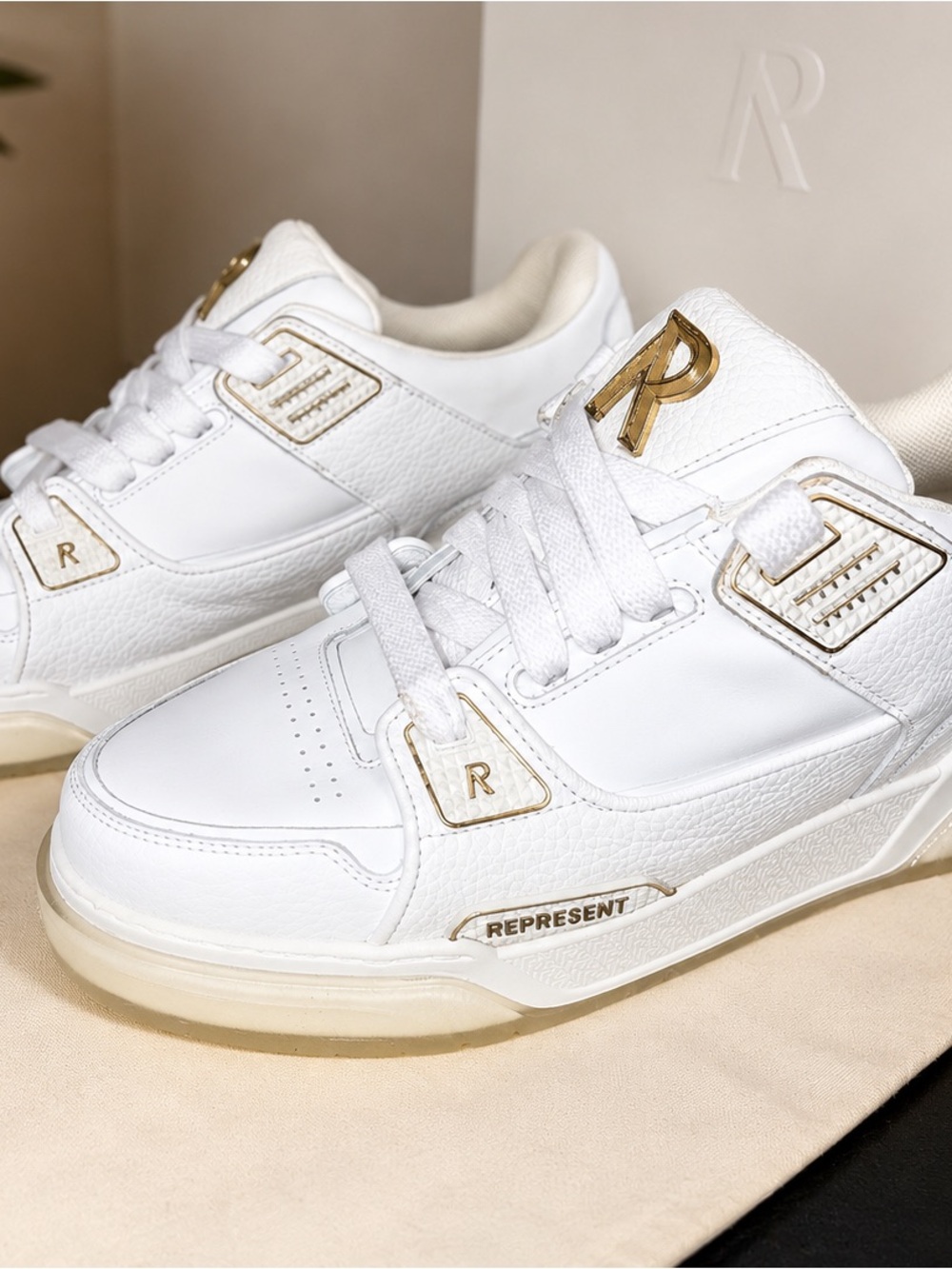 Custom Represent Studio Sneaker Redesigned Colorway Gold/White- 9 Men Deadstock